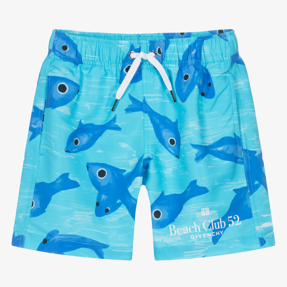 Givenchy-Teen Boys Blue Fish Print Swim Shorts | Childrensalon Outlet