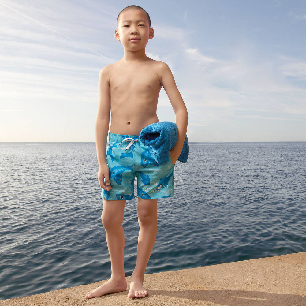 Givenchy-Teen Boys Blue Fish Print Swim Shorts | Childrensalon Outlet
