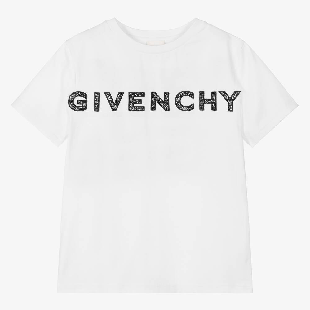 Givenchy - Белая футболка с принтом Bandana для мальчиков-подростков | Childrensalon