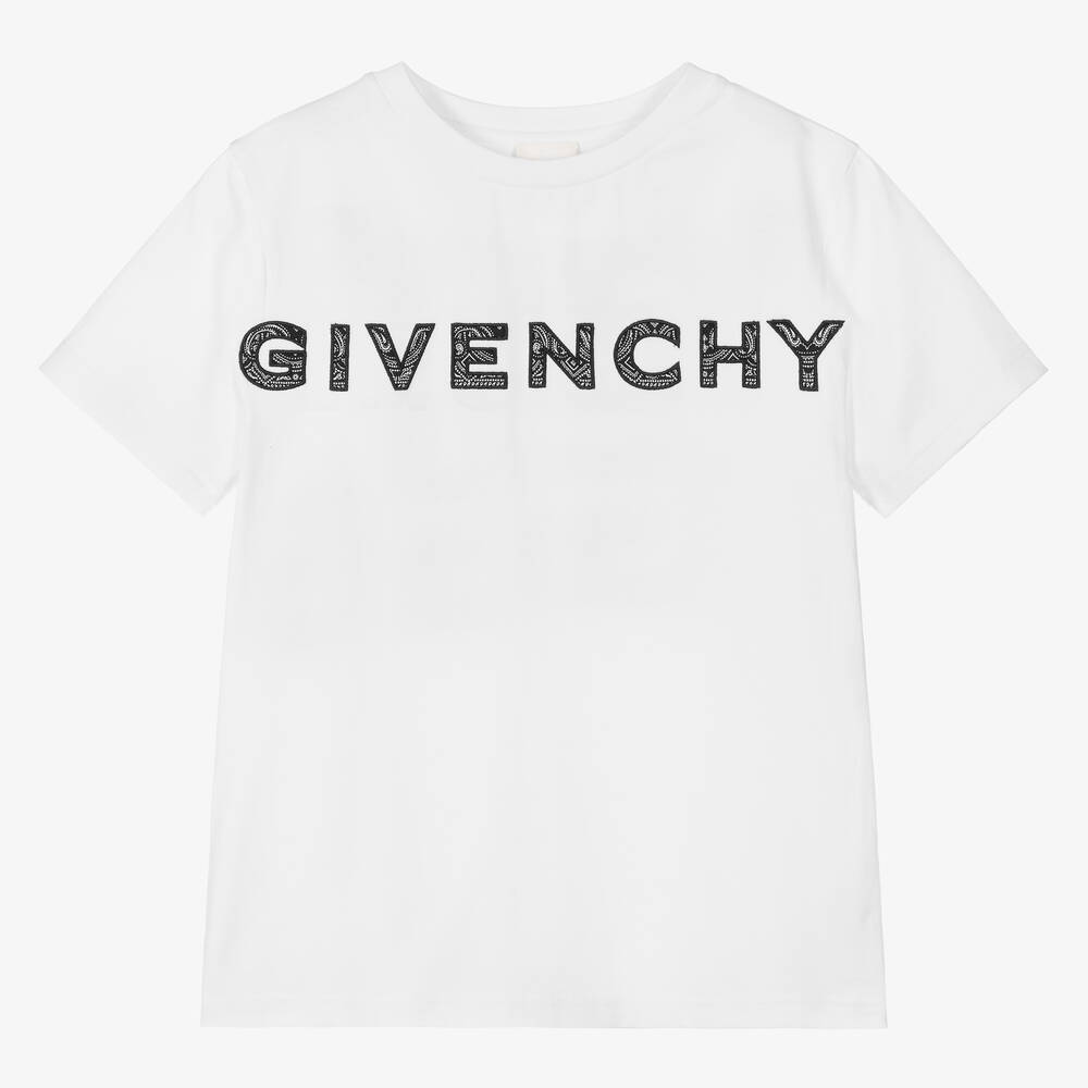 Givenchy - تيشيرت تينز ولادي قطن لون أبيض | Childrensalon