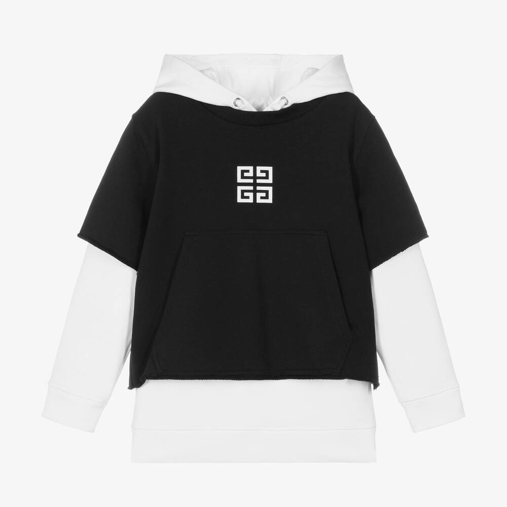 Givenchy - Teen Boys White & Black Layered Hoodie | Childrensalon