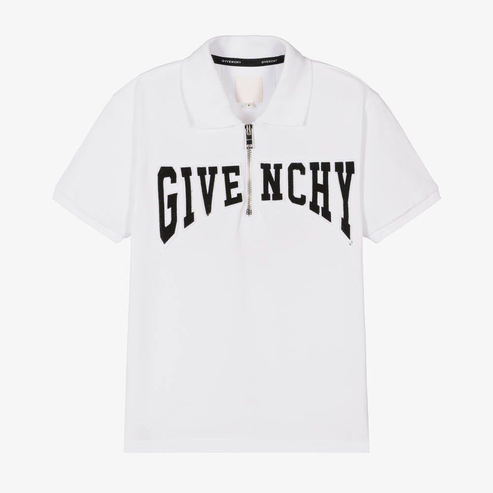 Givenchy - Белая рубашка поло из хлопка для мальчиков-подростков | Childrensalon