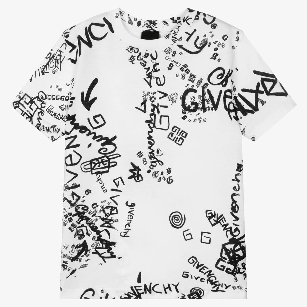 Givenchy - Teen Boys White Graffiti Logo T-Shirt | Childrensalon