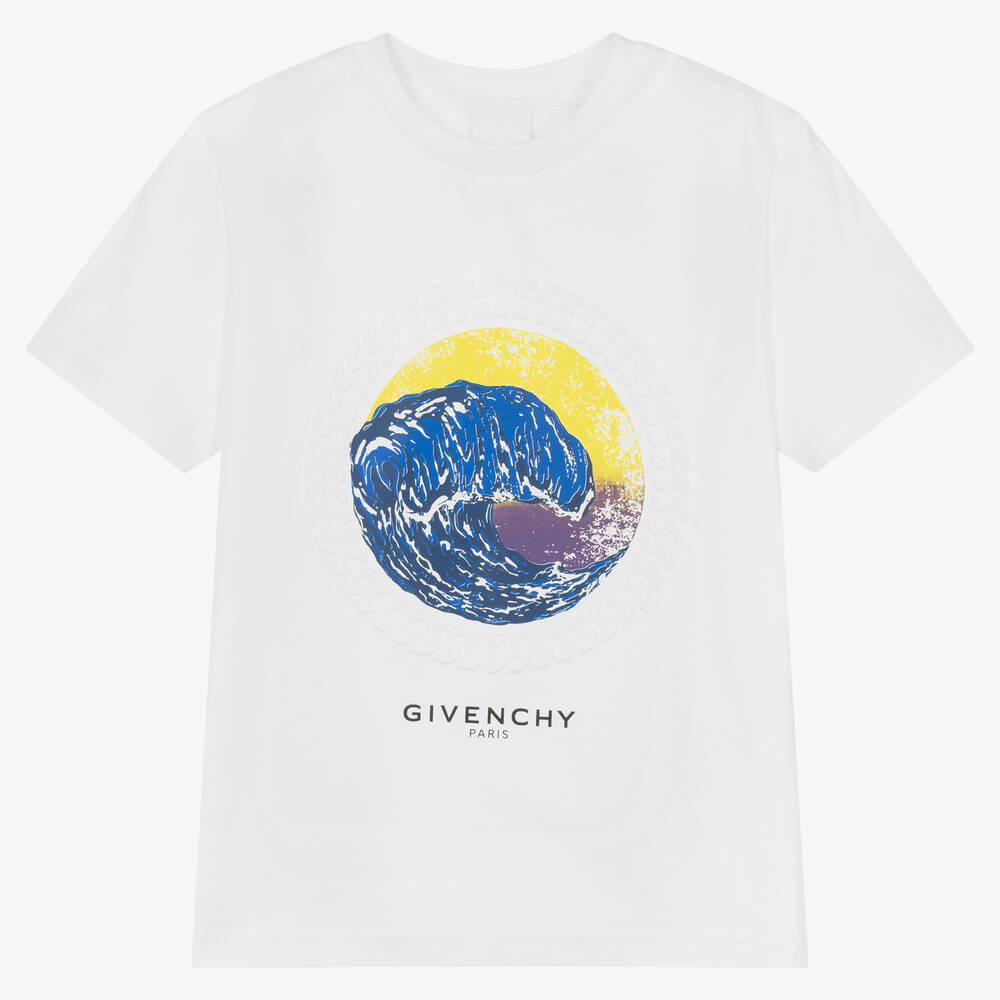 Givenchy-Teen Boys White Wave Logo T-Shirt | Childrensalon Outlet