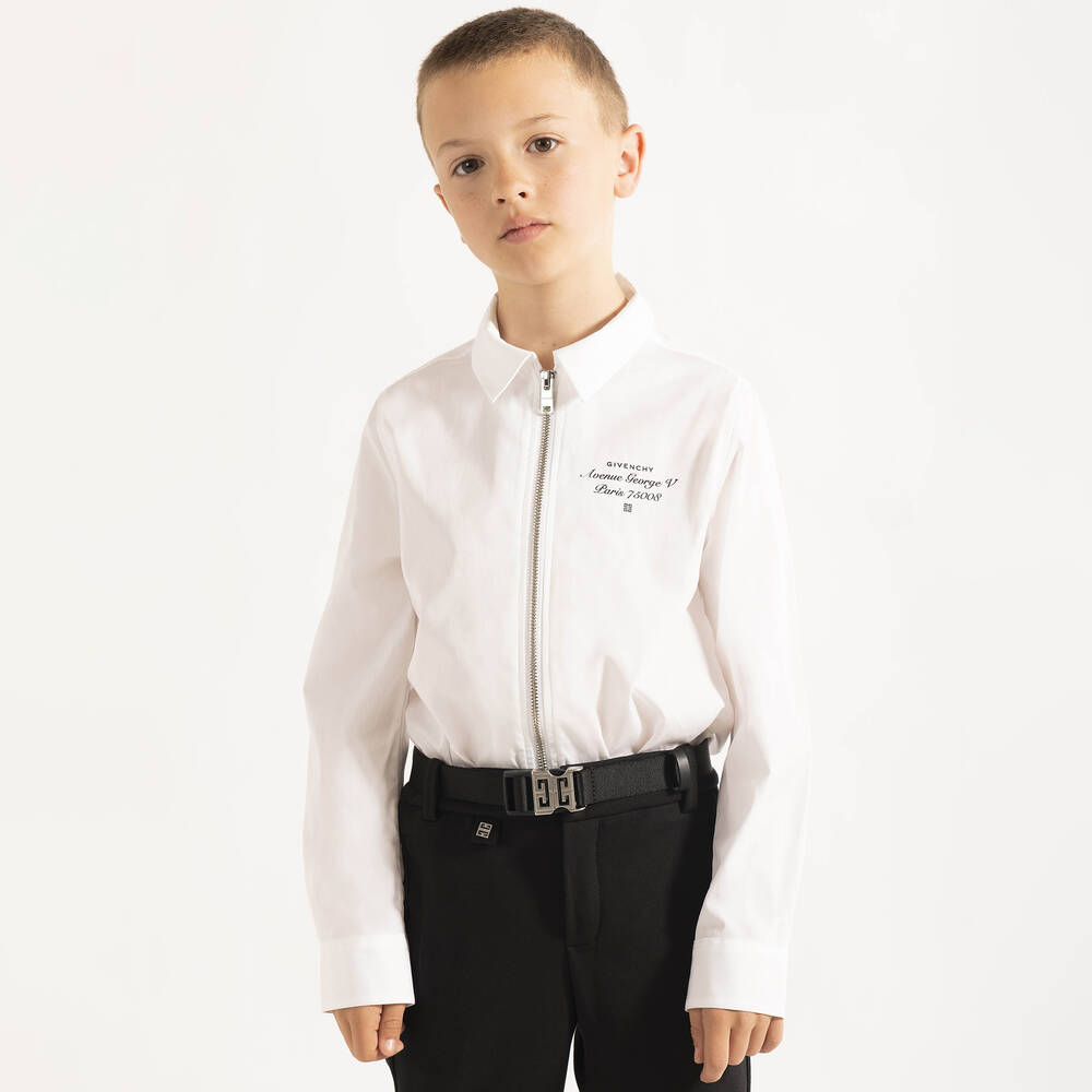 Givenchy-قميص بسحّاب تينز ولادي قطن لون أبيض | Childrensalon Outlet