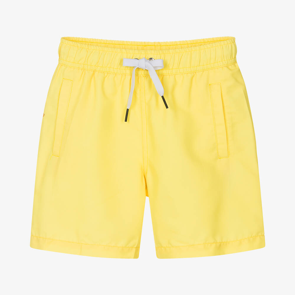 Givenchy - Teen Boys Yellow Paint Logo Swim Shorts | Childrensalon