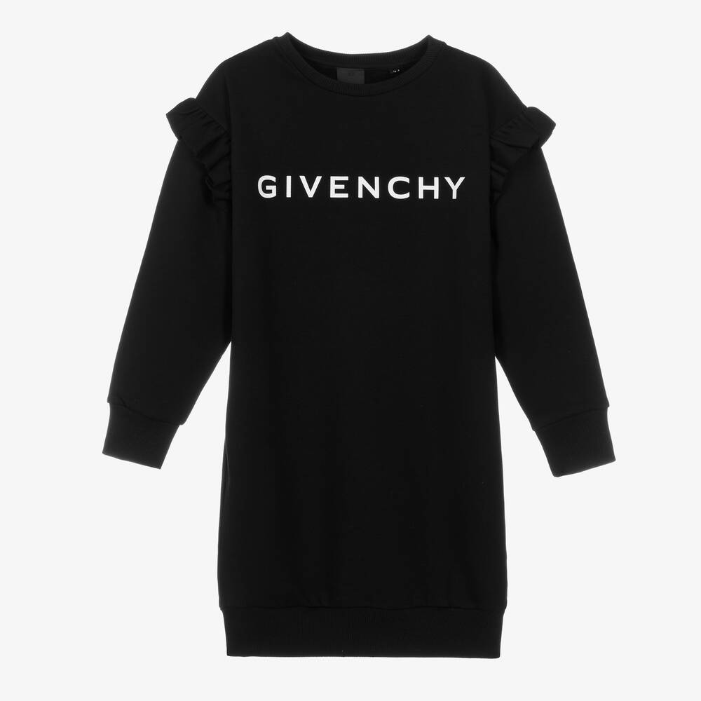 Givenchy - فستان سويتشيرت تينز بناتي قطن جيرسي لون أسود | Childrensalon