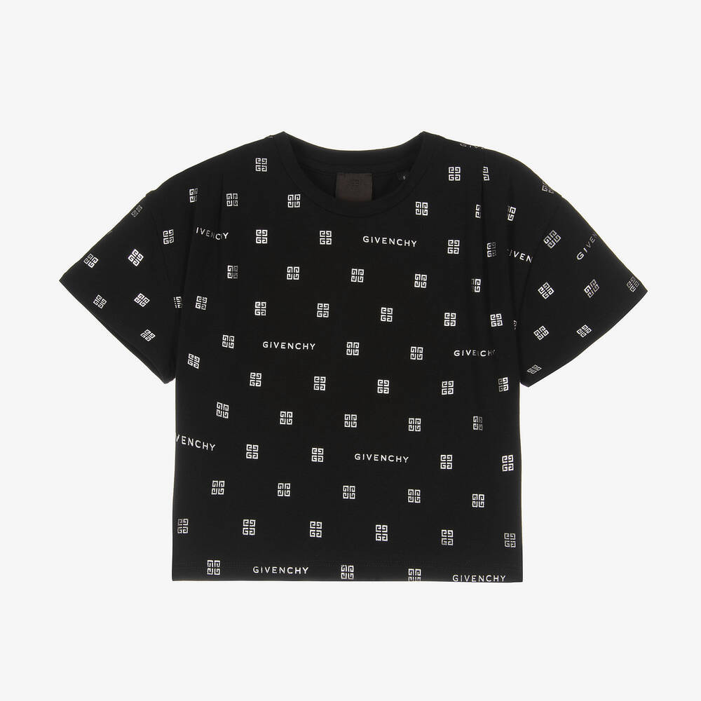Givenchy - T-shirt court noir en coton 4G ado fille | Childrensalon