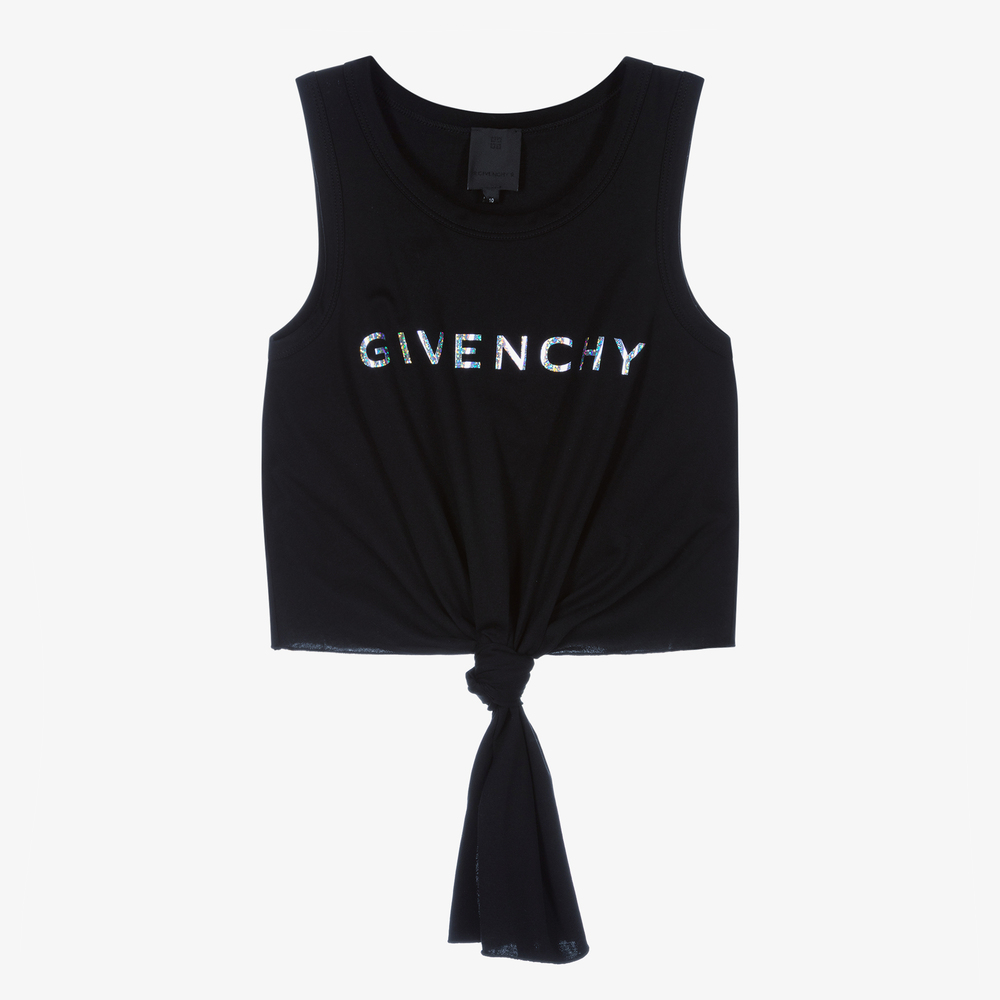 Givenchy - توب قصير تينز بناتي قطن جيرسي لون أسود | Childrensalon