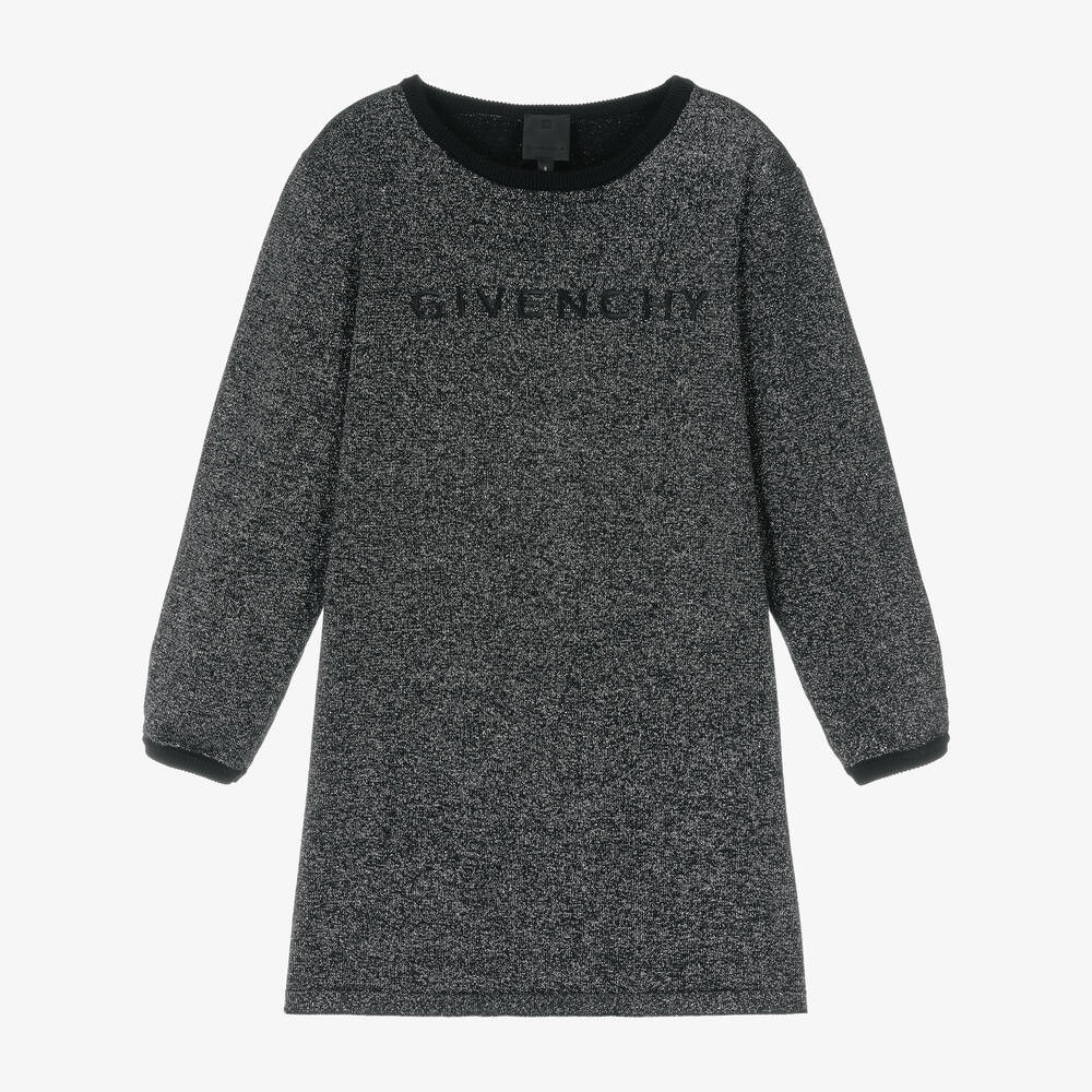 Givenchy - فستان تينز بناتي مزيج قطن محبوك لون أسود  | Childrensalon