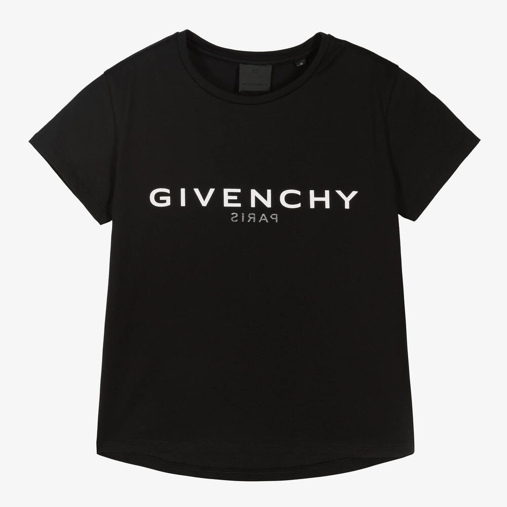 Givenchy - تيشيرت تينز بناتي قطن جيرسي لون أسود | Childrensalon