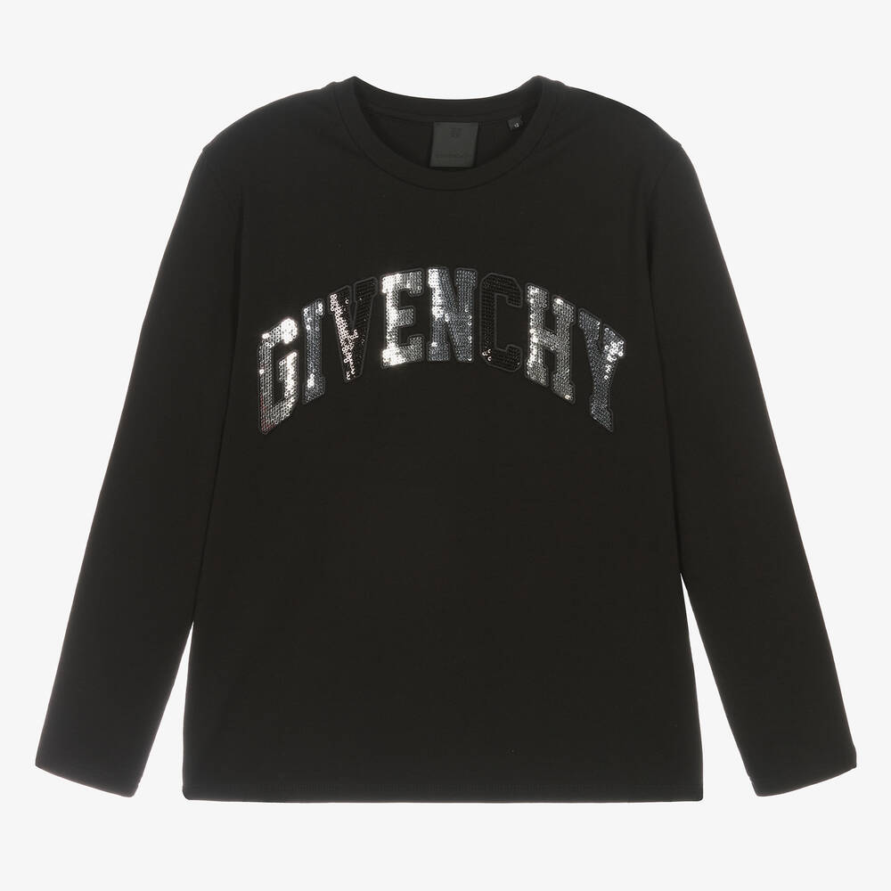 Givenchy - Haut noir en coton à paillettes ado fille | Childrensalon
