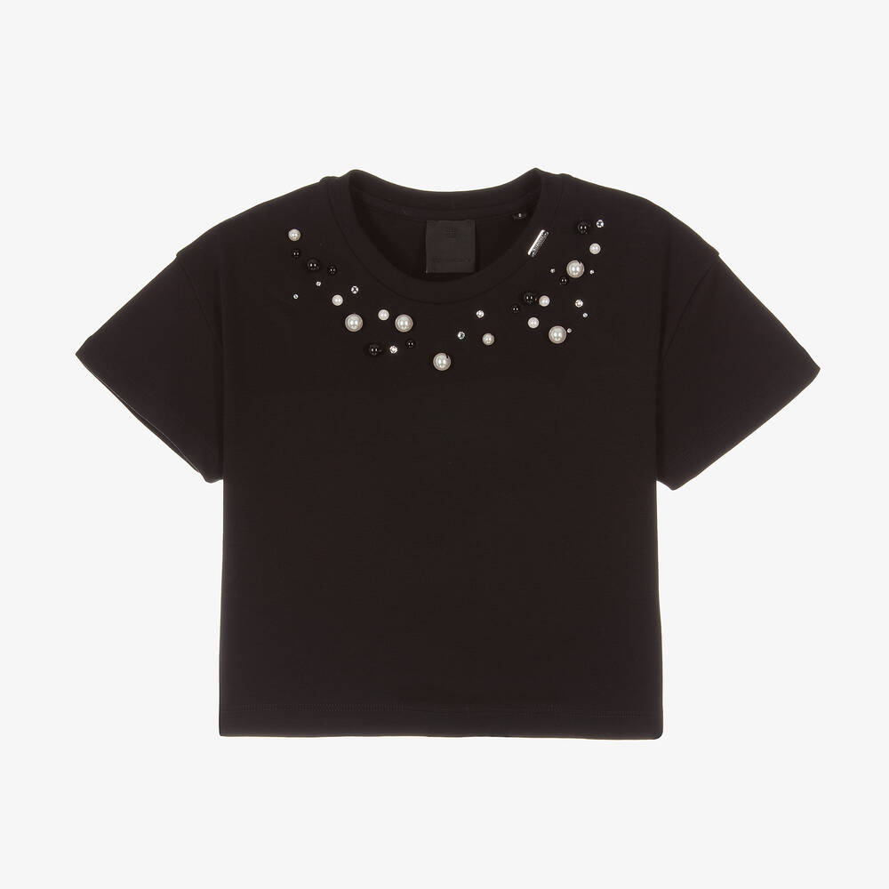 Givenchy - تيشيرت كروب تينز بناتي قطن لون أسود | Childrensalon