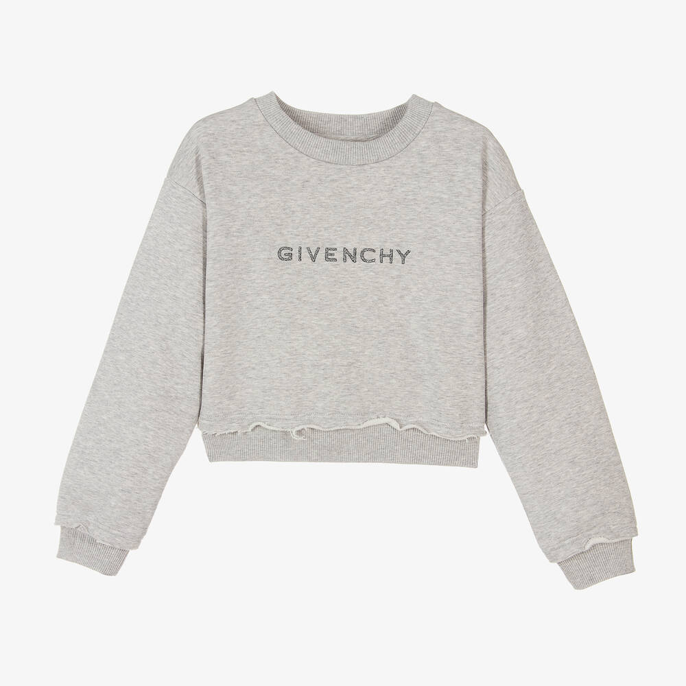 Givenchy - سويتشيرت كروب تينز بناتي قطن جيرسي لون رمادي | Childrensalon