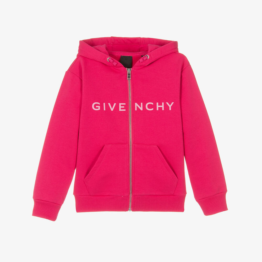 Givenchy-توب هودي بسحّاب قطن جيرسي لون زهري | Childrensalon Outlet