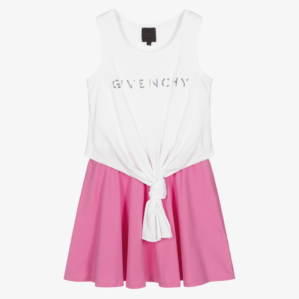 Givenchy - فستان تينز بناتي قطن لون زهري وأبيض | Childrensalon