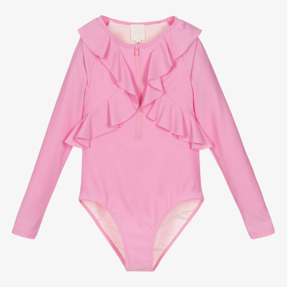 Givenchy - Teen Girls Pink Ruffle Logo Swimsuit | Childrensalon