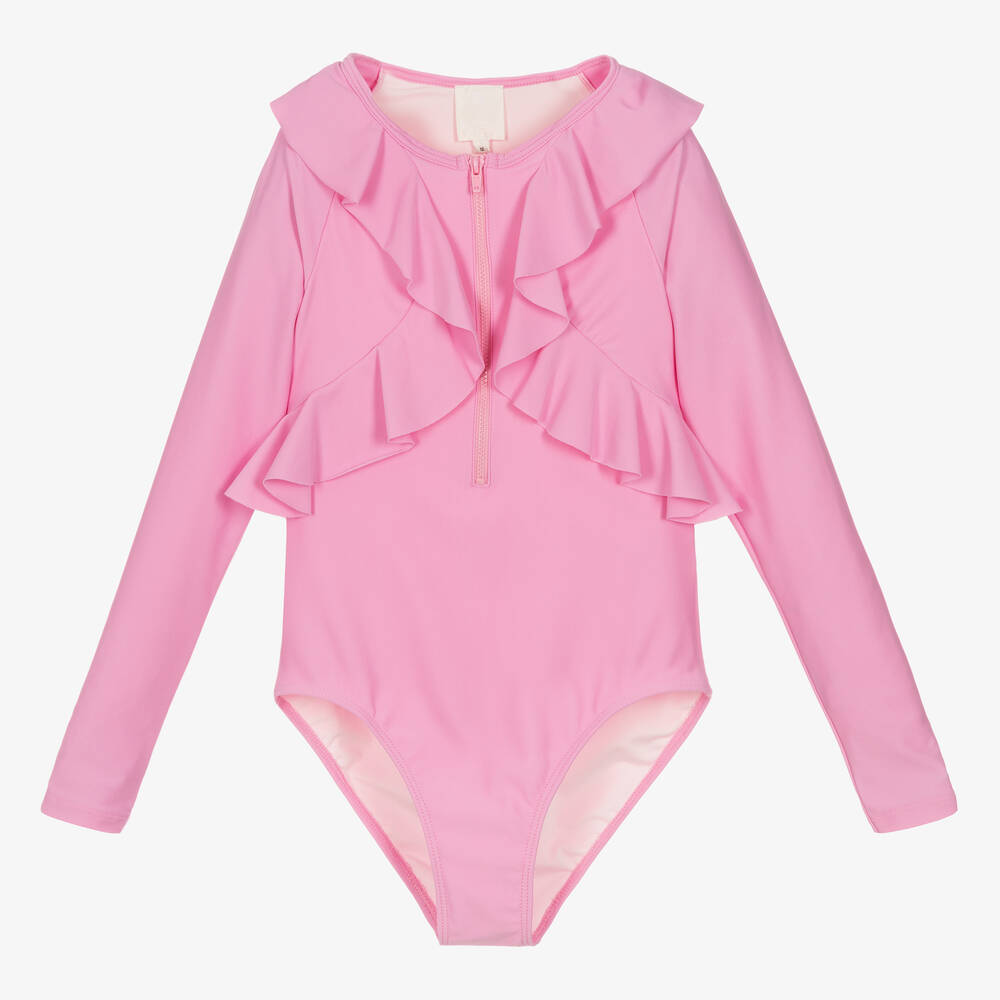 Givenchy-Teen Girls Pink Ruffle Logo Swimsuit | Childrensalon Outlet