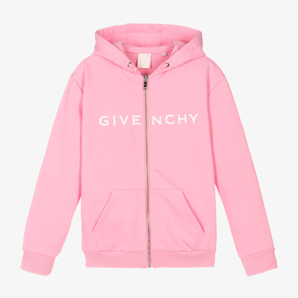 Givenchy - توب هودي بسحّاب تينز بناتي قطن لون زهري | Childrensalon