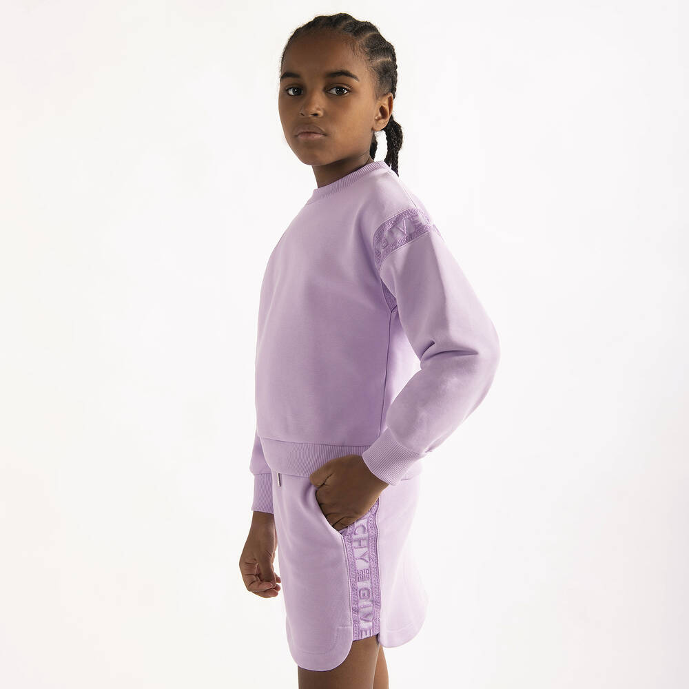 Givenchy-سويتشيرت تينز بناتي قطن جيرسي لون بنفسجي | Childrensalon Outlet