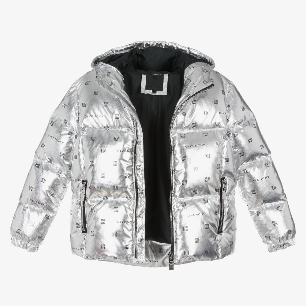 Givenchy-Серебристый пуховик 4G для девочек-подростков | Childrensalon Outlet
