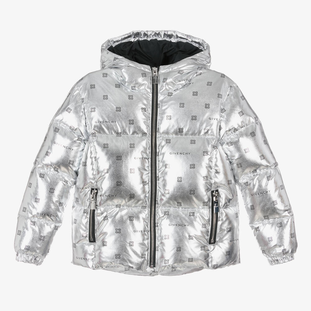 Givenchy - Teen Girls Silver 4G Puffer Jacket | Childrensalon