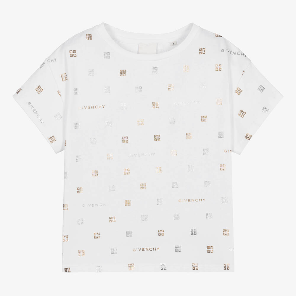 Givenchy-تيشيرت بطبعة 4G قطن جيرسي لون أبيض للمراهقات | Childrensalon Outlet