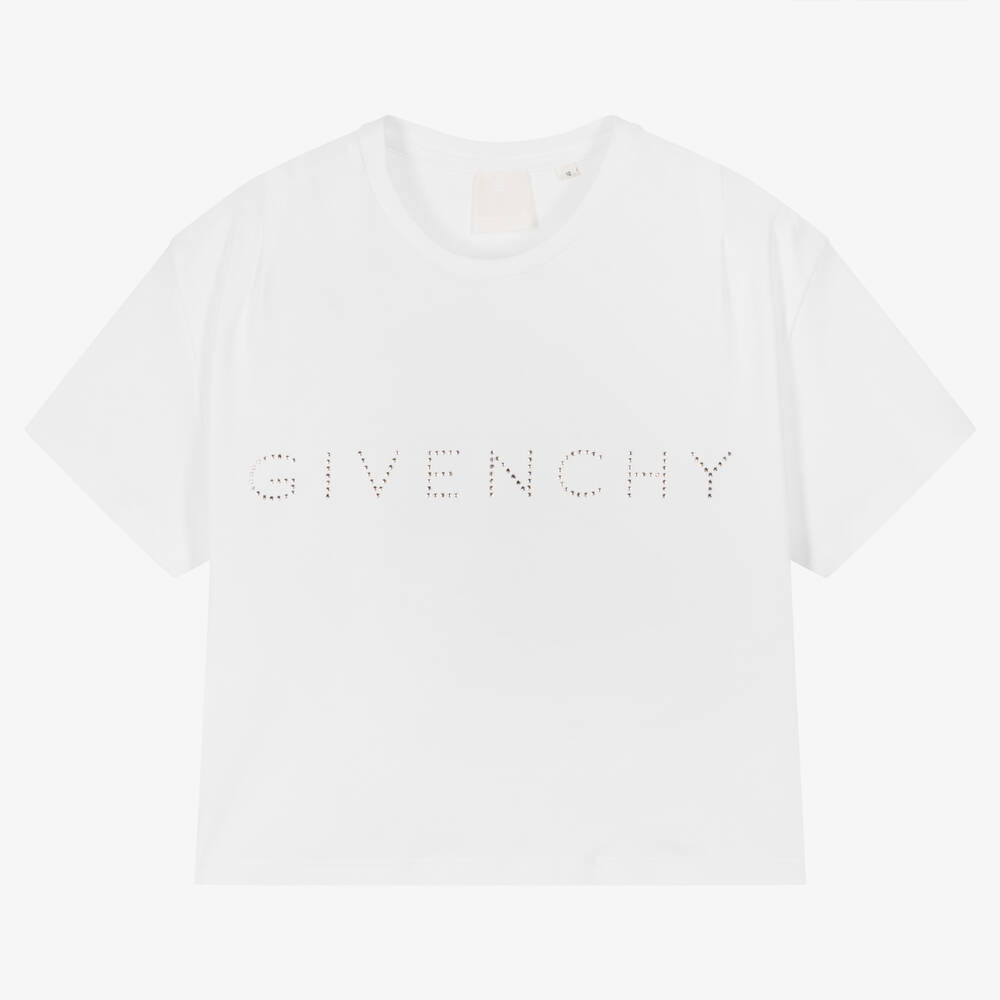 Givenchy - Teen Girls White Cropped Swarovski T-Shirt | Childrensalon