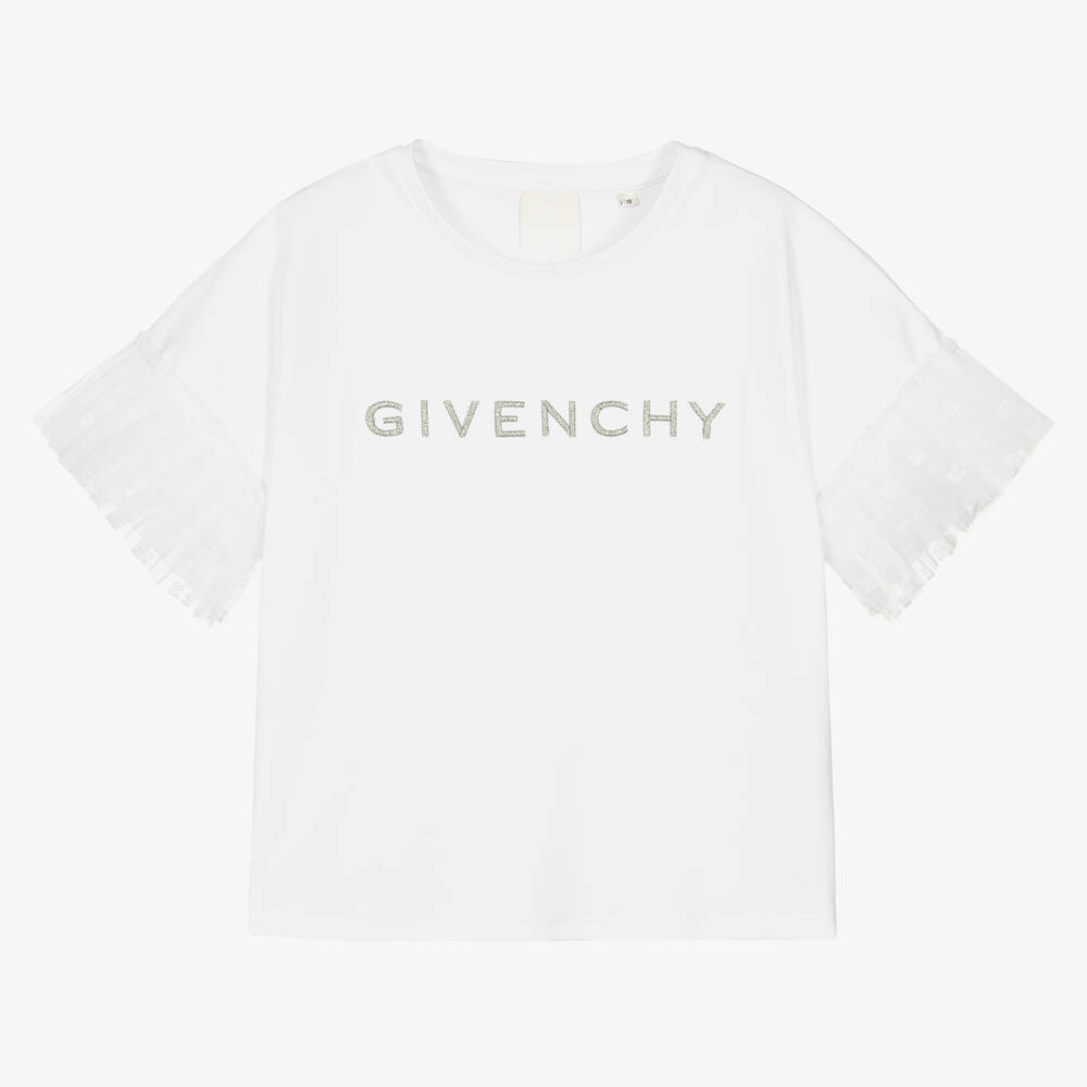 Givenchy - Teen Girls White Embroidered Logo T-Shirt  | Childrensalon