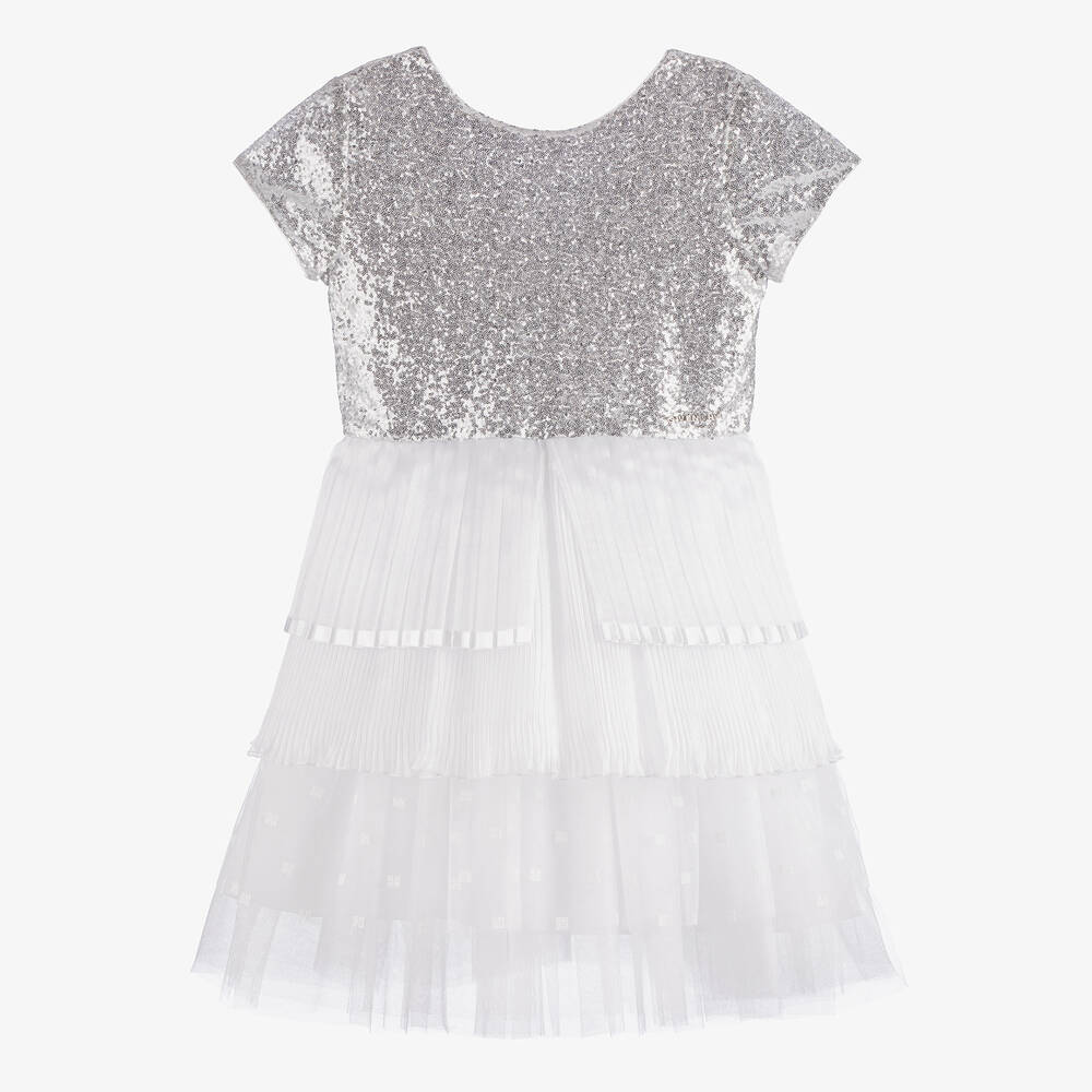 Teen Girls White Tulle Sequin Dress