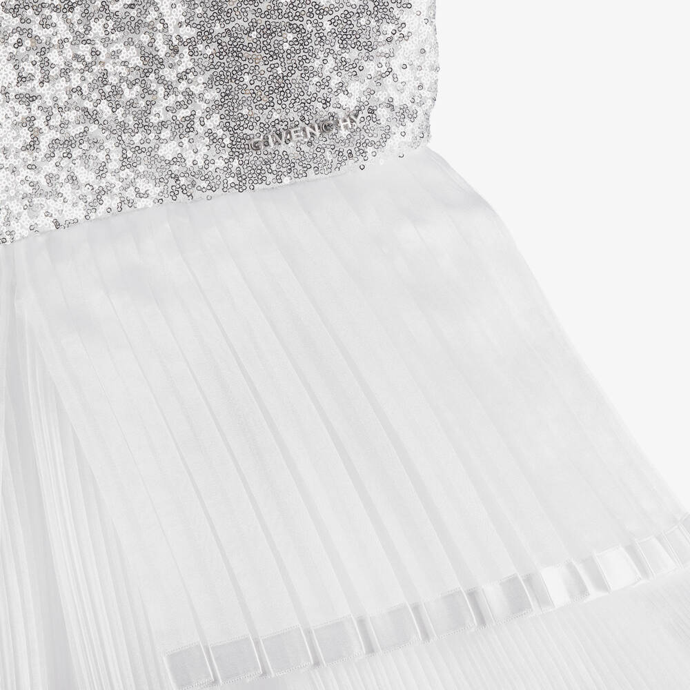 Givenchy-فستان تينز بناتي تول مزين بترتر لون أبيض | Childrensalon Outlet