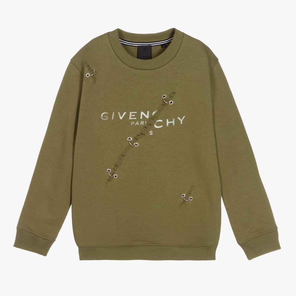 Givenchy - سويتشيرت تينز ولادي قطن جيرسي لون أخضر كاكي | Childrensalon