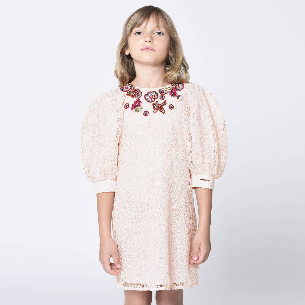 Givenchy-Розовое кружевное платье с цветами для подростков | Childrensalon Outlet