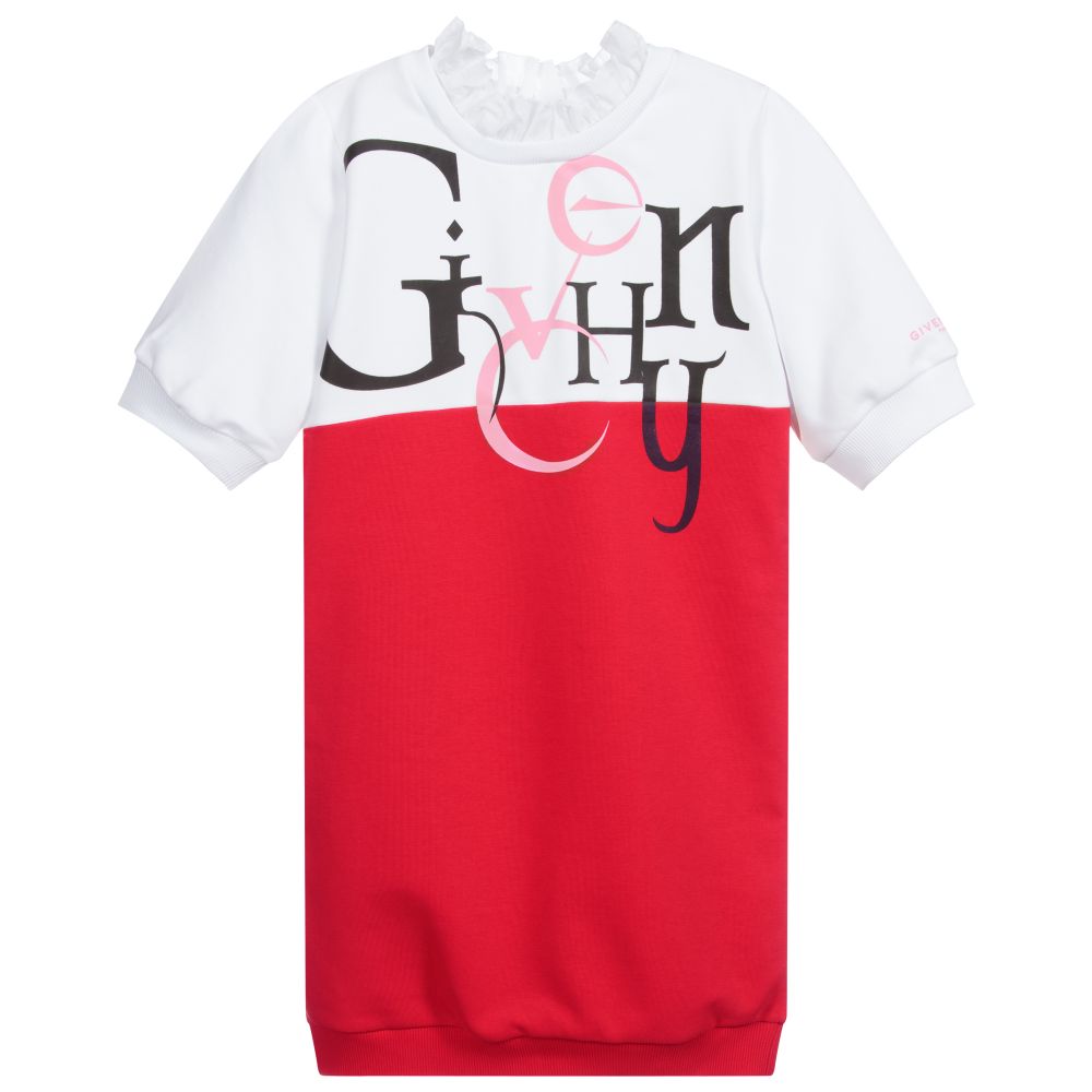 Givenchy - فستان قطن جيرسي لون أحمر، أبيض وأسود | Childrensalon