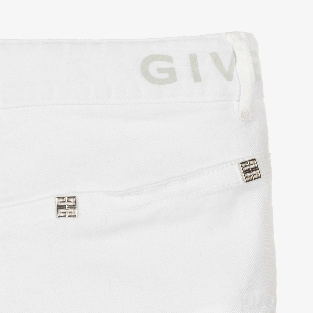 Givenchy-شورت تينز بناتي قطن دريل لون أبيض | Childrensalon Outlet