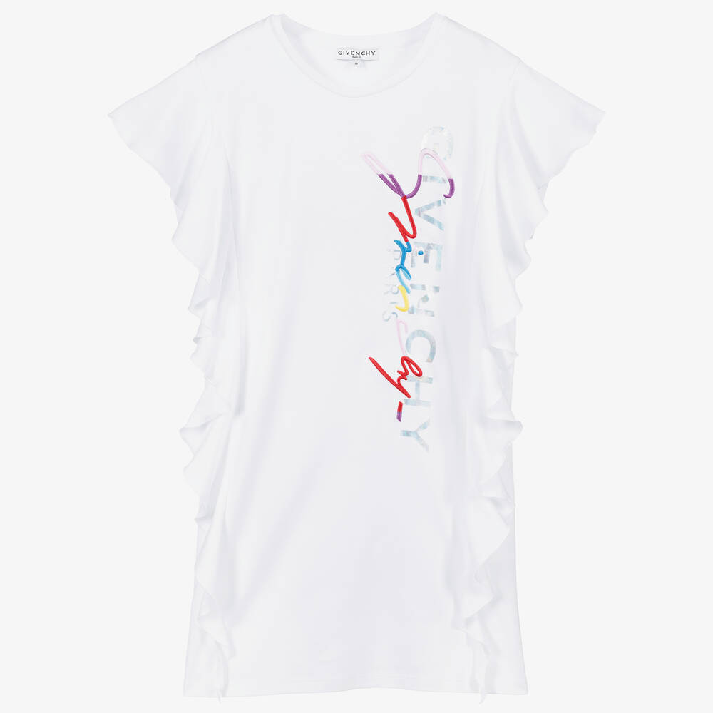 Givenchy-Teen White Logo Ruffle Dress | Childrensalon Outlet
