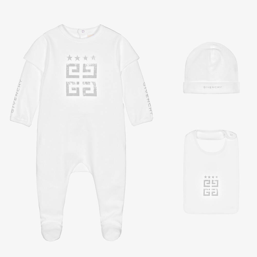 Givenchy-White 4G Cotton Babygrow Set | Childrensalon Outlet