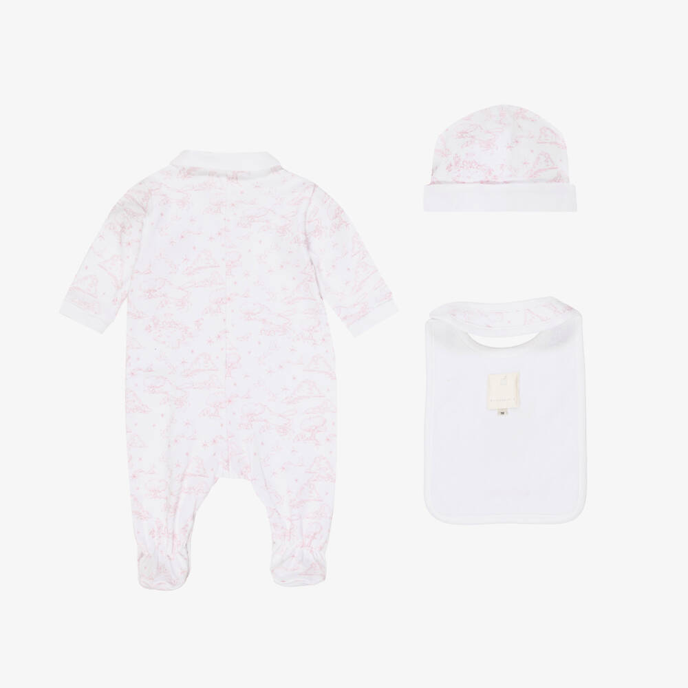 Givenchy-White And Pink Toile De Jouy Babysuit Gift Set | Childrensalon Outlet