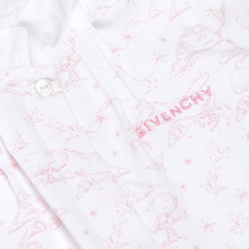 Givenchy-White And Pink Toile De Jouy Babysuit Gift Set | Childrensalon Outlet