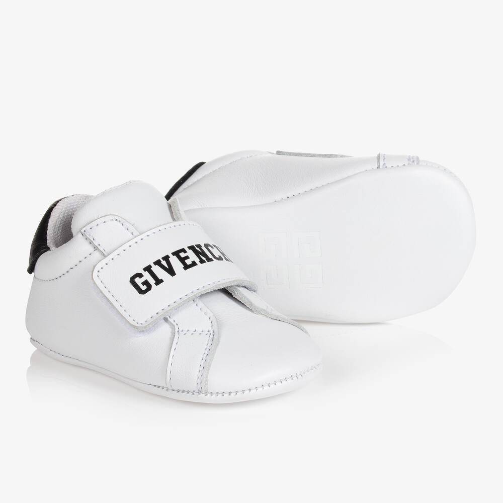 Givenchy - White & Black Leather Logo Baby Trainers | Childrensalon