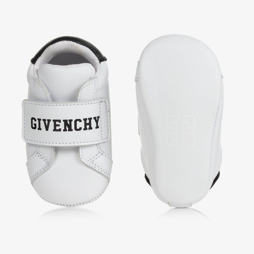 GIVENCHY White Black Leather Logo Baby Trainers