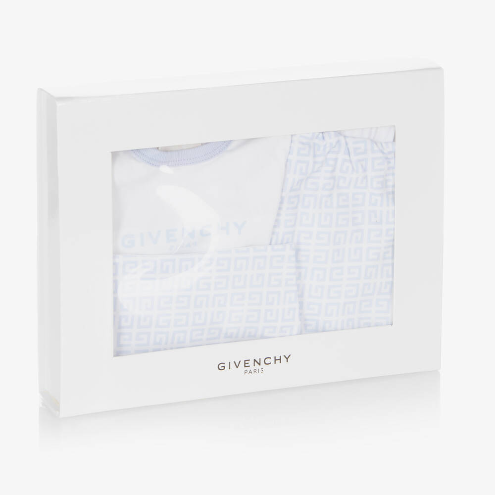 Givenchy-White & Blue Cotton 4G Baby Shorts Set | Childrensalon Outlet