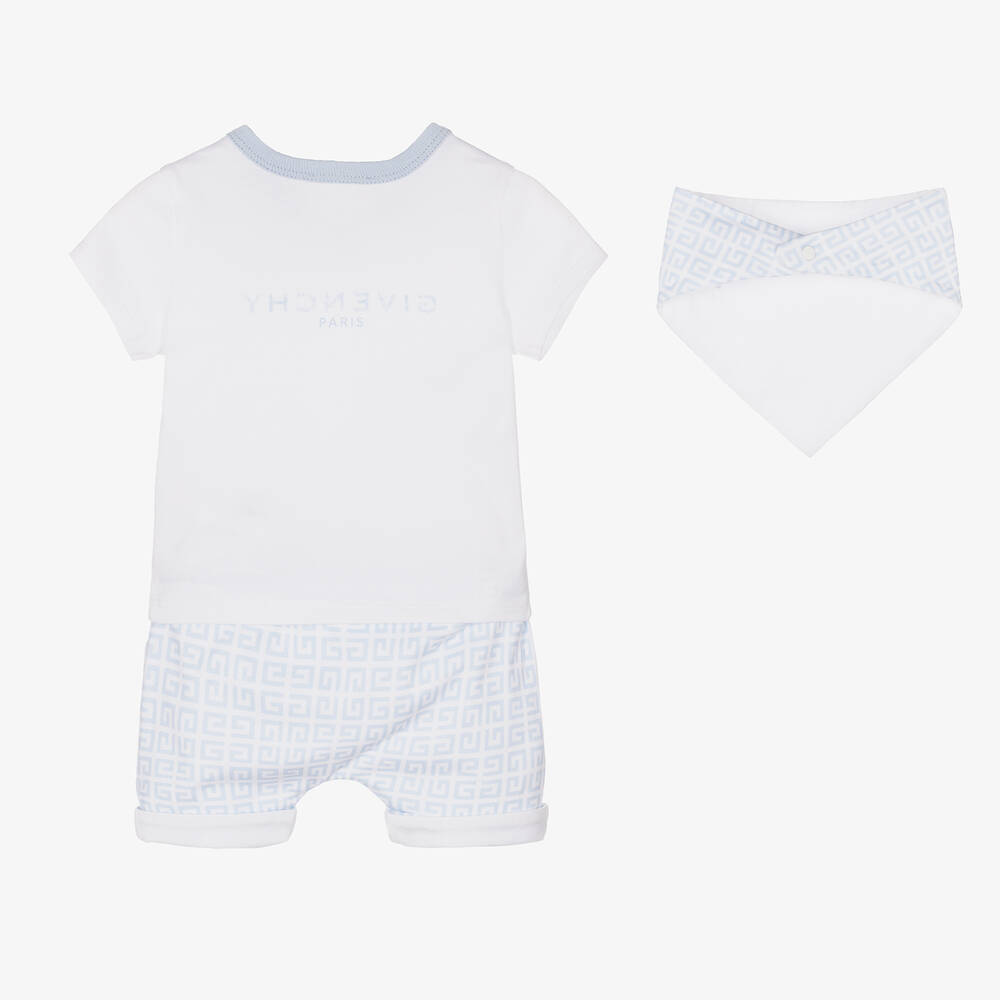 Givenchy-White & Blue Cotton 4G Baby Shorts Set | Childrensalon Outlet