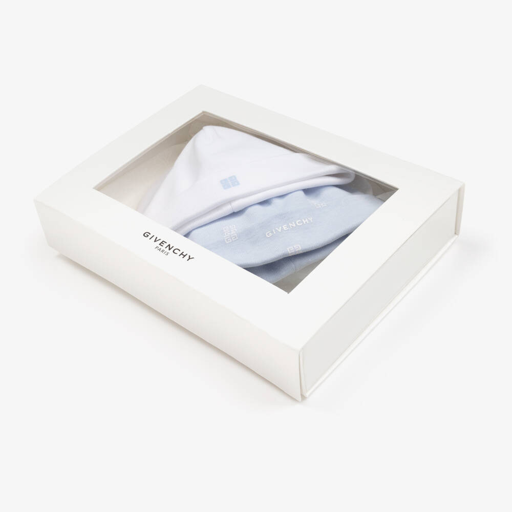 Givenchy-White & Blue Cotton Baby Hats (2 Pack) | Childrensalon Outlet