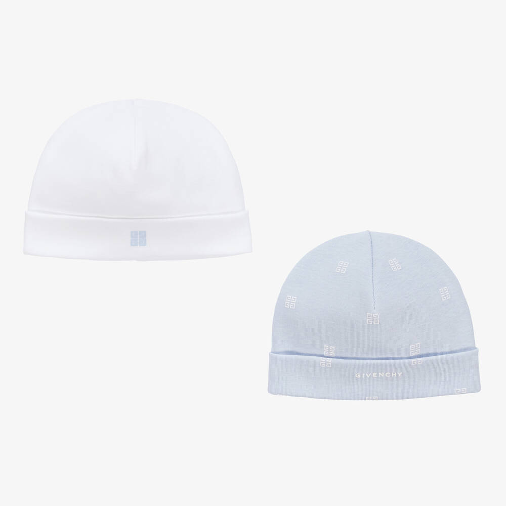 Givenchy - White & Blue Cotton Baby Hats (2 Pack) | Childrensalon