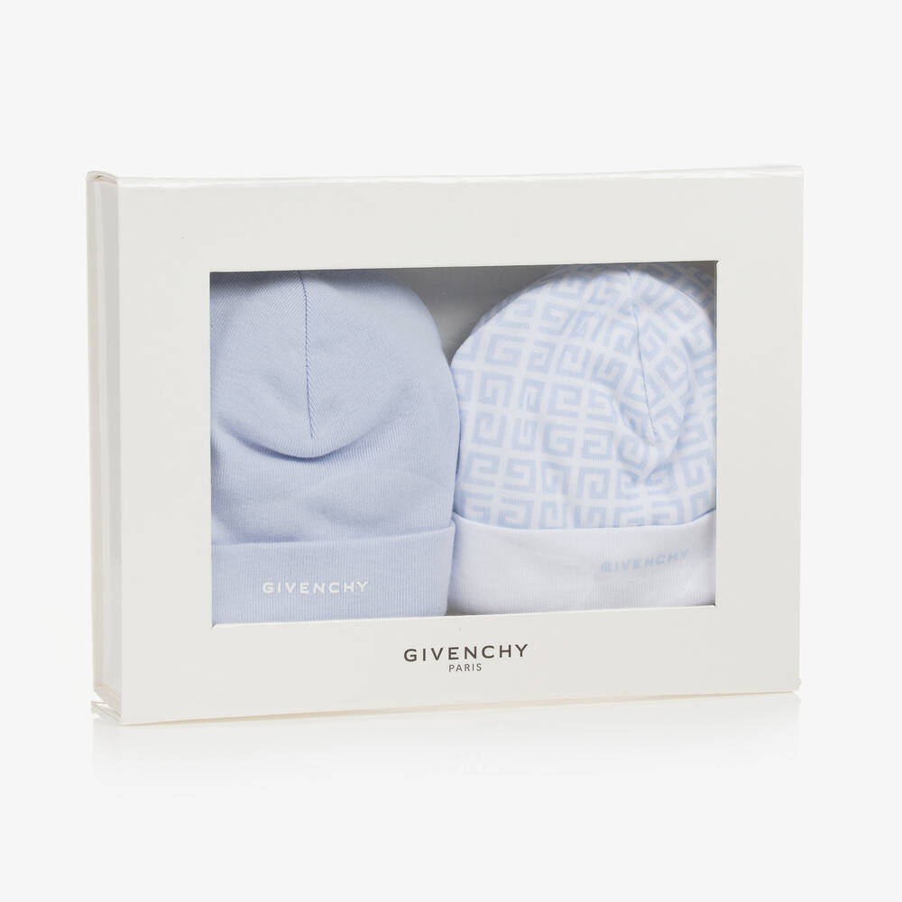 Givenchy White Blue Logo Baby Hats 2 Pack Childrensalon Outlet