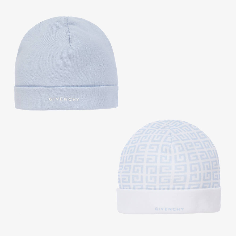Givenchy - White & Blue Logo Baby Hats (2 Pack) | Childrensalon