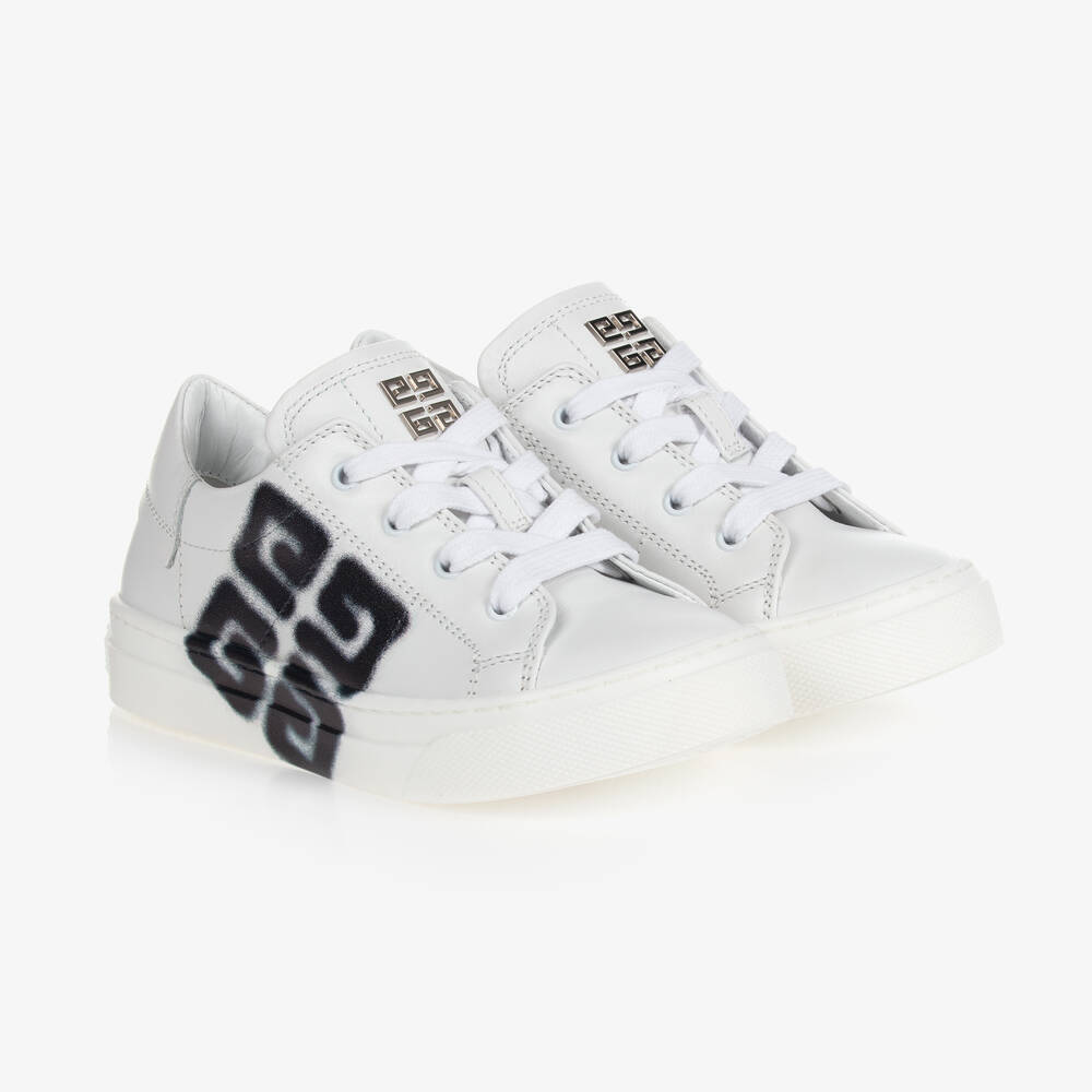 Givenchy - White Chito 4G Leather Trainers | Childrensalon