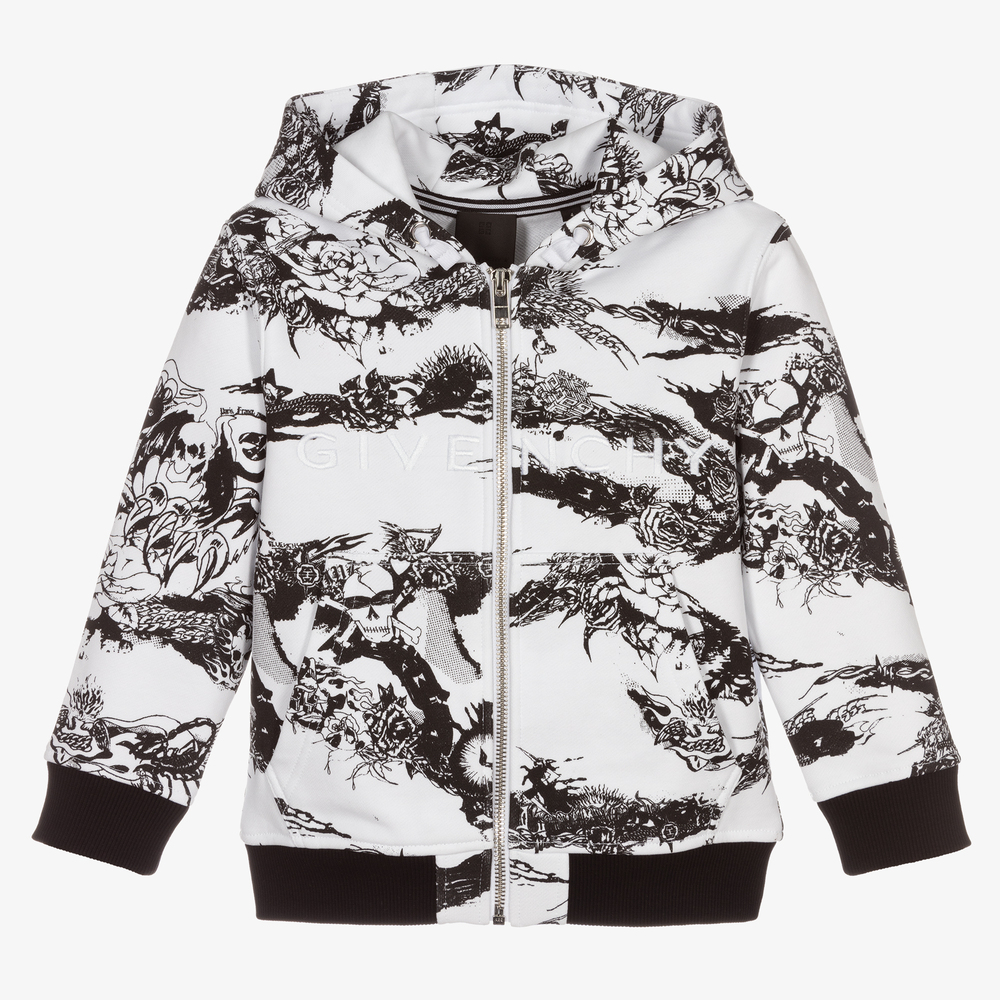 Givenchy - White Cotton Zip-Up Hoodie | Childrensalon