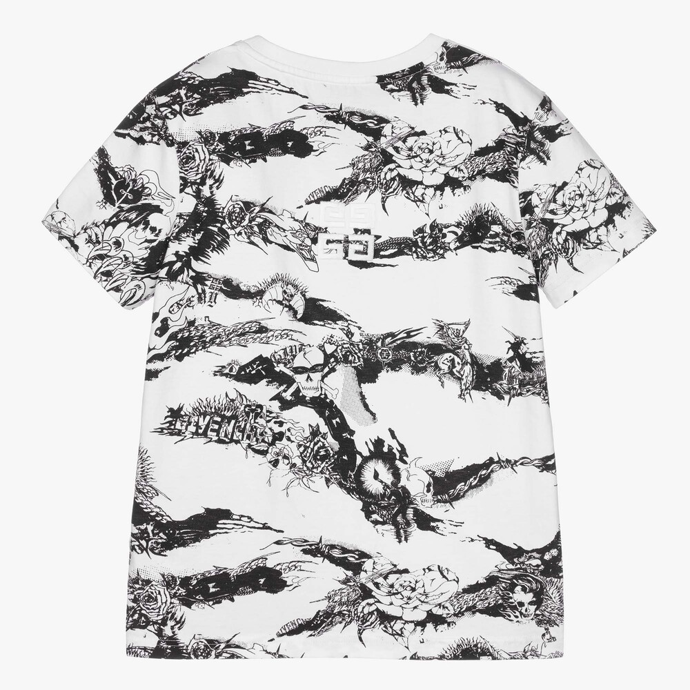 Givenchy-Белая хлопковая футболка с готическим принтом | Childrensalon Outlet